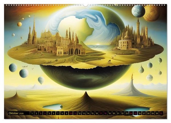 Produktbild: Erde, Sonne, Mond und Sterne Surrealistische Kunstwerke (Wandkalender 2026 DIN A2 quer), CALVENDO Monatskalender