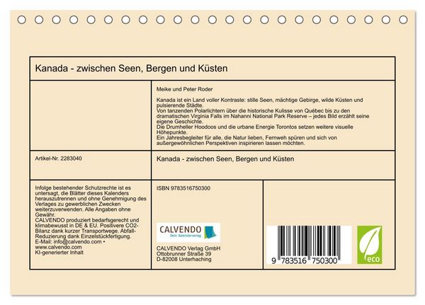 Produktbild: Kanada - zwischen Seen, Bergen und K&uuml;sten (Tischkalender 2027 DIN A5 quer), CALVENDO Monatskalender
