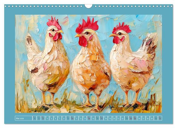 Produktbild: Federleichte Sch&ouml;nheiten. Duftige H&uuml;hner-Paintings (Wandkalender 2026 DIN A3 quer), CALVENDO Monatskalender