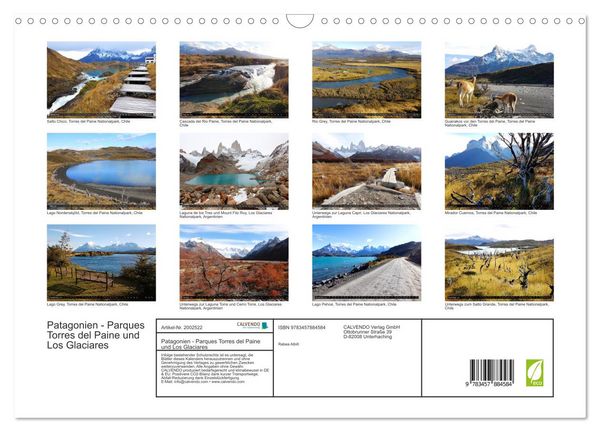 Produktbild: Patagonien - Parques Torres del Paine und Los Glaciares (Wandkalender 2026 DIN A3 quer), CALVENDO Monatskalender