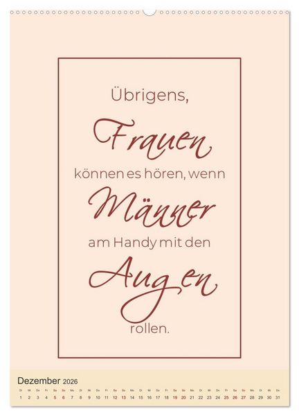Produktbild: Was Mann &uuml;ber Frau wissen sollte und umgekehrt ... (hochwertiger Premium Wandkalender 2026 DIN A2 hoch), Kunstdruck in Hochglanz