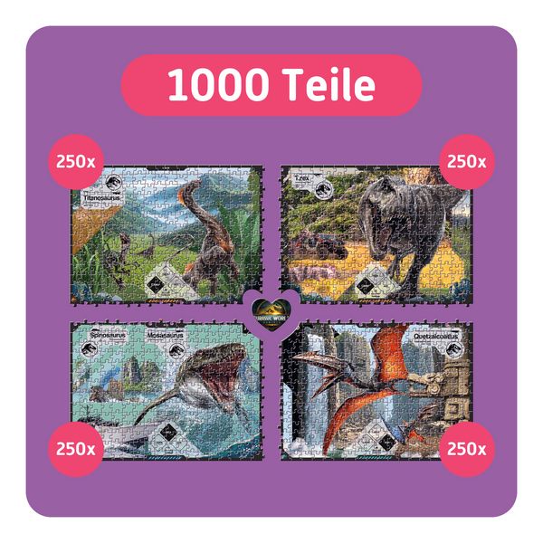 Produktbild: TEAMPUZZLE &ndash; Jurassic World &ndash; 1000 Teile &ndash; Erwachsenenpuzzle f&uuml;r vier Personen