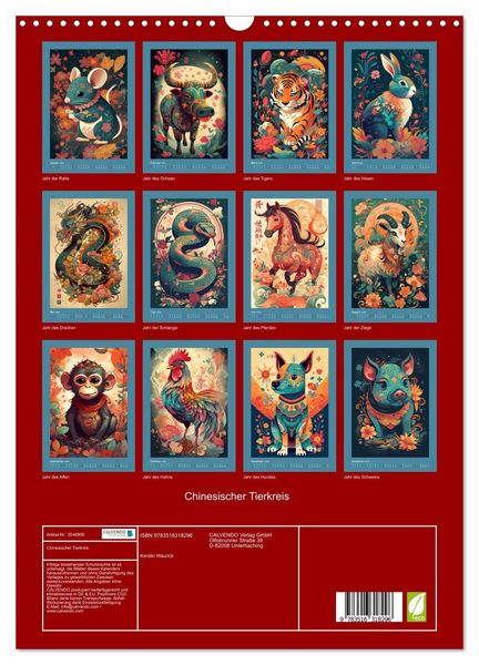 Produktbild: Chinesischer Tierkreis (Wandkalender 2026 DIN A3 hoch), CALVENDO Monatskalender