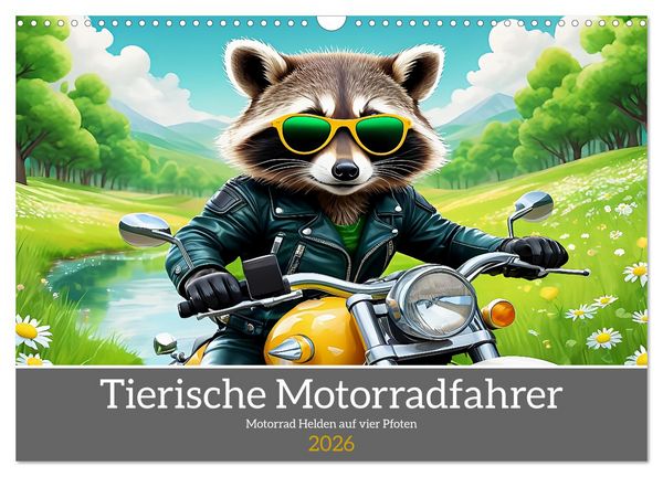 Produktbild: Tierische Motorradfahrer (Wandkalender 2026 DIN A3 quer), CALVENDO Monatskalender