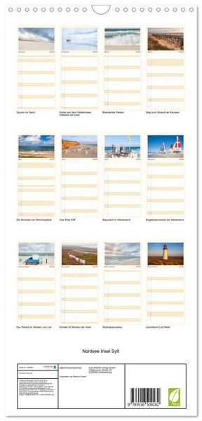 Produktbild: Familienplaner 2026 - Nordsee Insel Sylt mit 5 Spalten (Wandkalender, 21 x 45 cm) CALVENDO