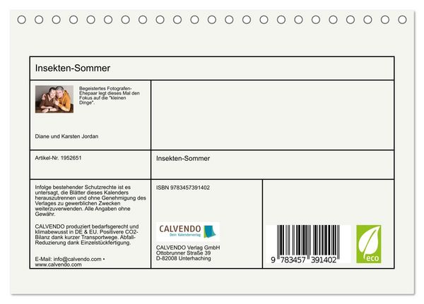 Produktbild: Insekten-Sommer (Tischkalender 2026 DIN A5 quer), CALVENDO Monatskalender