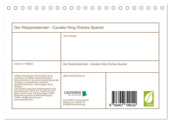 Produktbild: Der Welpenkalender - Cavalier King Charles Spaniel (Tischkalender 2026 DIN A5 quer), CALVENDO Monatskalender