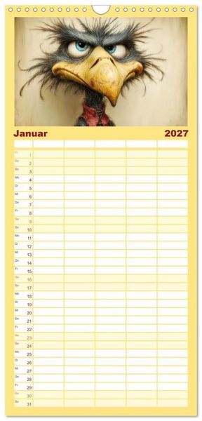 Produktbild: Familienplaner 2027 - Schr&auml;ge V&ouml;gel. Skurrile Portraits mit Charakter und Charme mit 5 Spalten (Wandkalender, 21 x 45 cm) CALVENDO