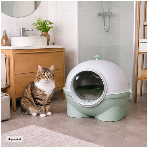 Produktbild: HTI-Living Katzentoilette geschlossen gr&uuml;n wei&szlig; mit Schaufel aus Kunststoff