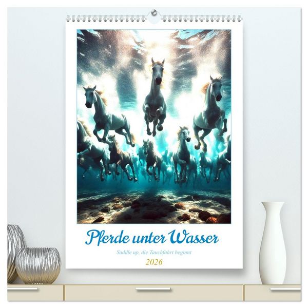 Produktbild: Pferde unter Wasser - Saddle up, die Tauchfahrt beginnt (hochwertiger Premium Wandkalender 2026 DIN A2 hoch), Kunstdruck in Hochglanz