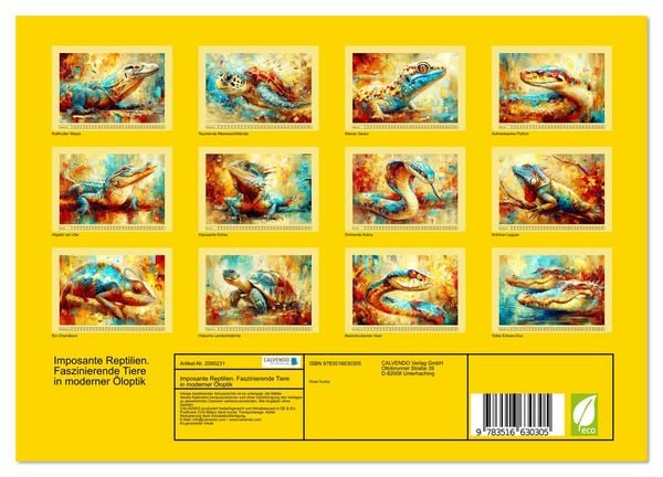 Produktbild: Imposante Reptilien. Faszinierende Tiere in moderner &Ouml;loptik (Wandkalender 2026 DIN A4 quer), CALVENDO Monatskalender