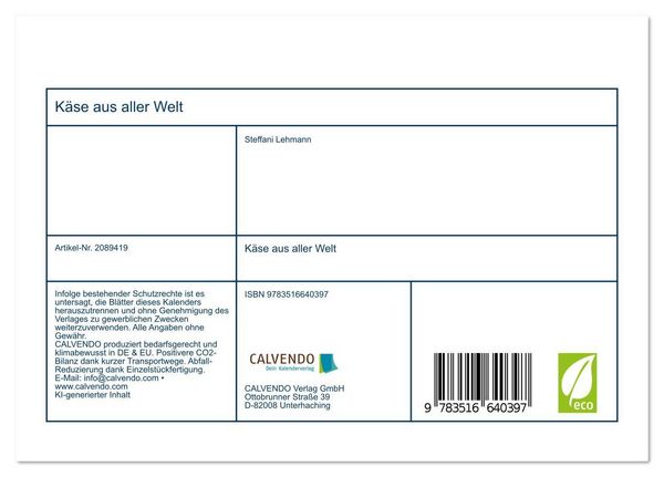Produktbild: K&auml;se aus aller Welt (Tischkalender 2026 DIN A5 quer), CALVENDO Monatskalender