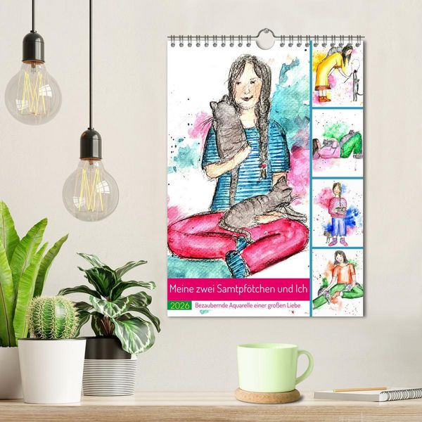 Produktbild: Meine zwei Samtpf&ouml;tchen und Ich - Bezaubernde Aquarelle einer gro&szlig;e Liebe (Wandkalender 2026 DIN A4 hoch), CALVENDO Monatskalender
