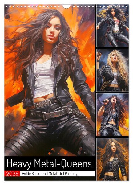 Produktbild: Heavy Metal-Queens. Wilde Rock- und Metal-Girl Paintings (Wandkalender 2026 DIN A3 hoch), CALVENDO Monatskalender