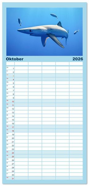 Produktbild: Familienplaner 2026 - Haie - Vorsicht gef&auml;hrlich! mit 5 Spalten (Wandkalender, 21 x 45 cm) CALVENDO