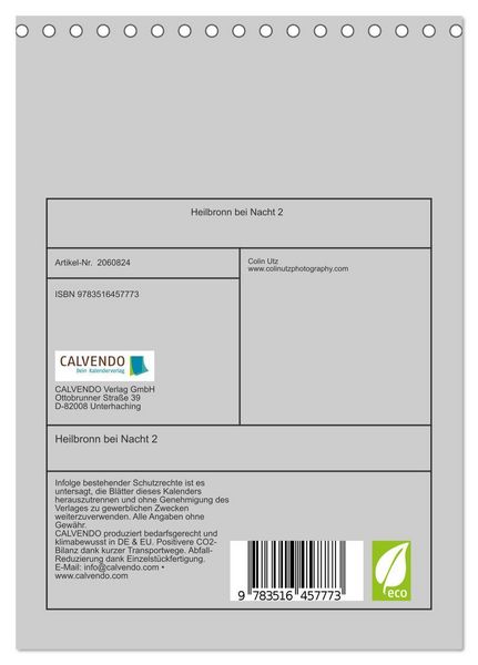 Produktbild: Heilbronn bei Nacht 2 (Tischkalender 2026 DIN A5 hoch), CALVENDO Monatskalender