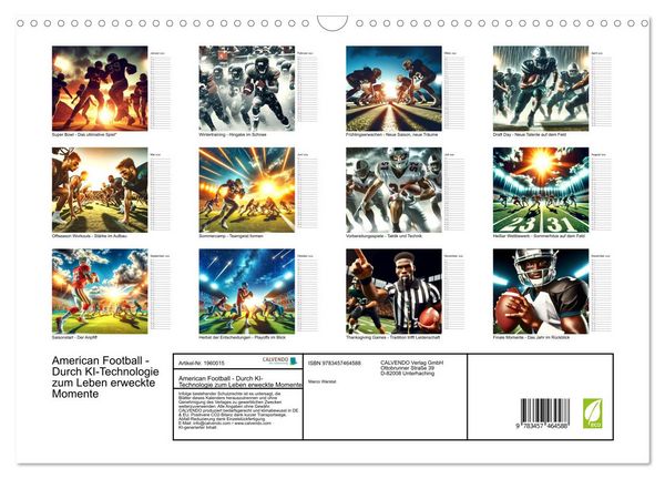 Produktbild: American Football - Durch KI-Technologie zum Leben erweckte Momente (Wandkalender 2026 DIN A3 quer), CALVENDO Monatskalender