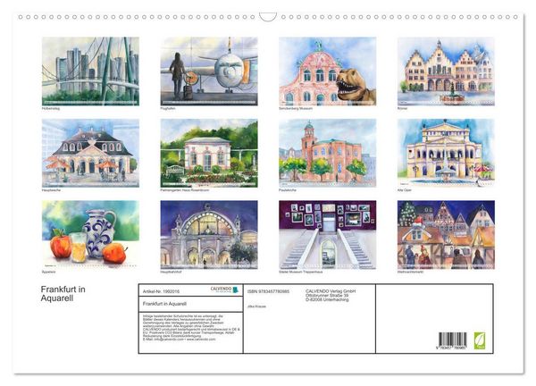 Produktbild: Frankfurt in Aquarell (Wandkalender 2026 DIN A2 quer), CALVENDO Monatskalender
