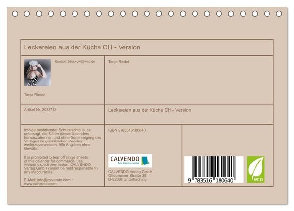 Produktbild: Leckereien aus der K&uuml;che CH - Version (Tischkalender 2026 DIN A5 quer), CALVENDO Monatskalender