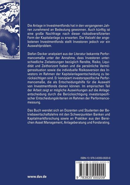 Produktbild: Investorspezifische Performancemessung f&uuml;r die Auswahl von Investmentfonds