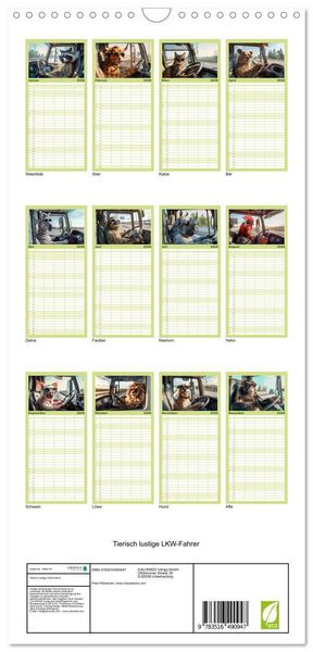 Produktbild: Familienplaner 2026 - Tierisch lustige LKW-Fahrer mit 5 Spalten (Wandkalender, 21 x 45 cm) CALVENDO