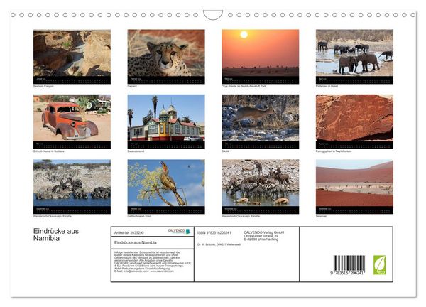 Produktbild: Eindr&uuml;cke aus Namibia (Wandkalender 2026 DIN A3 quer), CALVENDO Monatskalender