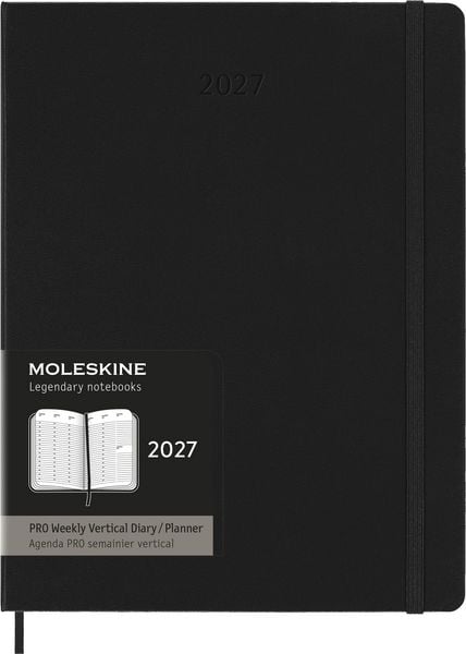 Produktbild: Moleskine 12 Monate Pro Wochen Notizkalender 2027, Pro XL, 1 Wo = 2 Seiten, vertikal, Spalten f&uuml;r Notizen, fester Einband, Schwarz<BR>