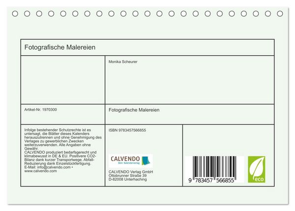 Produktbild: Fotografische Malereien (Tischkalender 2026 DIN A5 quer), CALVENDO Monatskalender