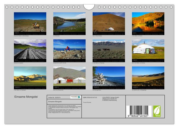 Produktbild: Einsame Mongolei (Wandkalender 2026 DIN A4 quer), CALVENDO Monatskalender