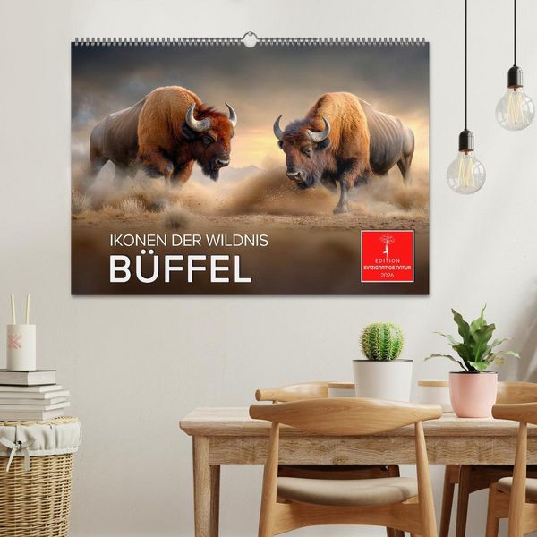 Produktbild: B&uuml;ffel - Ikonen der Wildnis (Wandkalender 2026 DIN A2 quer), CALVENDO Monatskalender