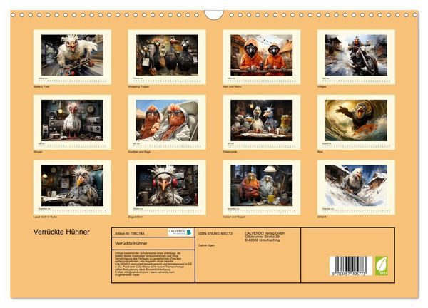 Produktbild: Verr&uuml;ckte H&uuml;hner (Wandkalender 2026 DIN A3 quer), CALVENDO Monatskalender