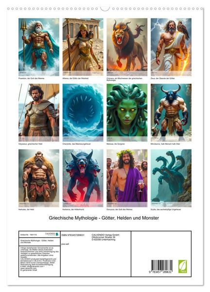 Produktbild: Griechische Mythologie - G&ouml;tter, Helden und Monster (hochwertiger Premium Wandkalender 2026 DIN A2 hoch), Kunstdruck in Hochglanz