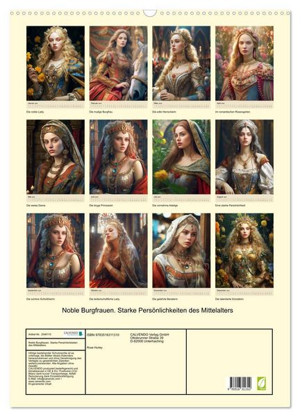 Produktbild: Noble Burgfrauen. Starke Pers&ouml;nlichkeiten des Mittelalters (Wandkalender 2026 DIN A2 hoch), CALVENDO Monatskalender