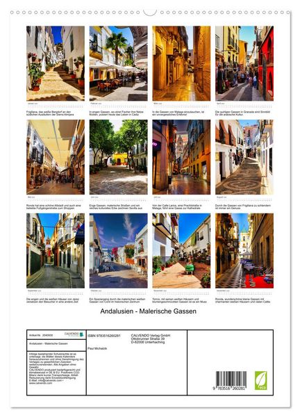 Produktbild: Andalusien - Malerische Gassen (hochwertiger Premium Wandkalender 2026 DIN A2 hoch), Kunstdruck in Hochglanz