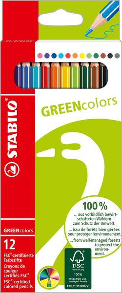 STABILO Umweltfreundlicher Buntstift - STABILO GREENcolors - 12er Pack - 12 verschiedene Farben