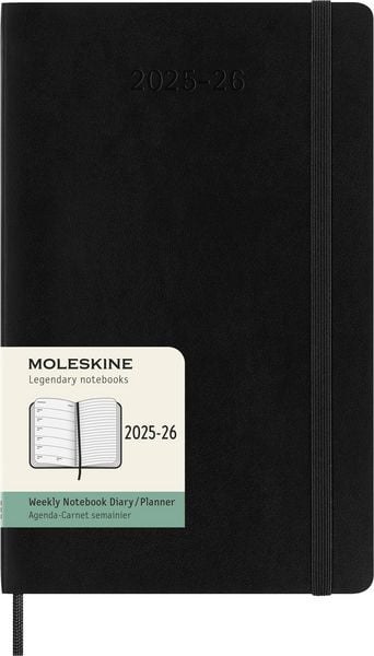 Moleskine 18 Monate Wochenkalender 2025/2026, L/A5, 1 Wo = 1 Seite, Rechts Linierte Seite, Weicher Einband, Schwarz
