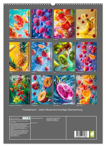 Produktbild: Fr&uuml;chtetraum - Jeden Monat eine fruchtige &Uuml;berraschung (hochwertiger Premium Wandkalender 2026 DIN A2 hoch), Kunstdruck in Hochglanz