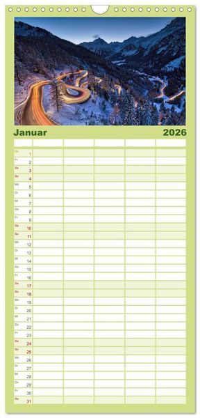Produktbild: Familienplaner 2026 - Bergstille - Landschaften, die ber&uuml;hren mit 5 Spalten (Wandkalender, 21 x 45 cm) CALVENDO