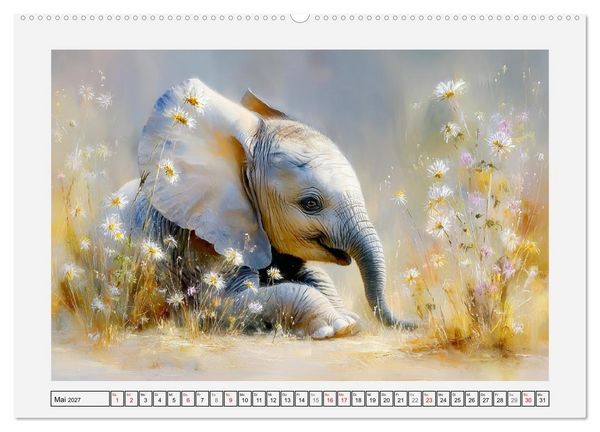 Produktbild: Elefanten. Graue Riesenbabys im Grasland (hochwertiger Premium Wandkalender 2027 DIN A2 quer), Kunstdruck in Hochglanz