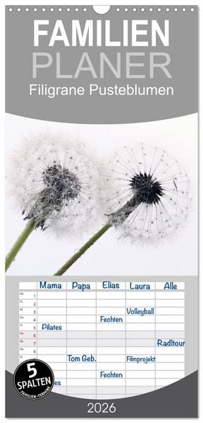 Produktbild: Familienplaner 2026 - Filigrane Pusteblumen / Geburtstagskalender mit 5 Spalten (Wandkalender, 21 x 45 cm) CALVENDO