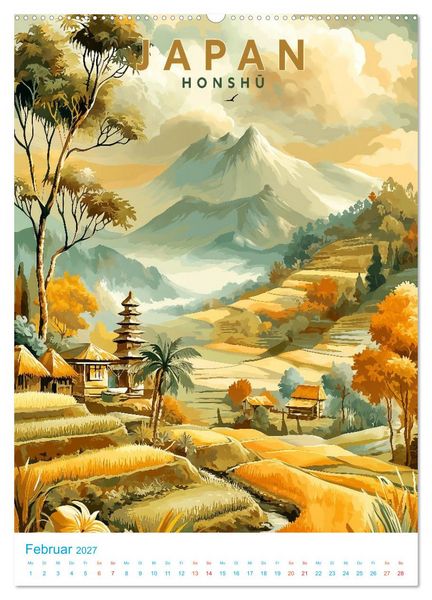 Produktbild: Japanische Inseln - Old School Poster Style (hochwertiger Premium Wandkalender 2027 DIN A2 hoch), Kunstdruck in Hochglanz