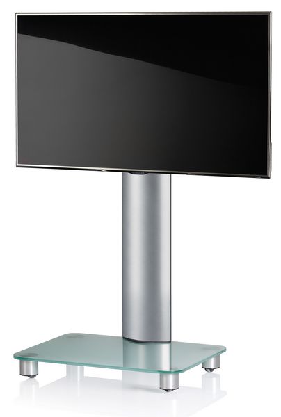 Produktbild: TV Standfu&szlig; St&auml;nder Rack Alu Glas Rollen Bilano