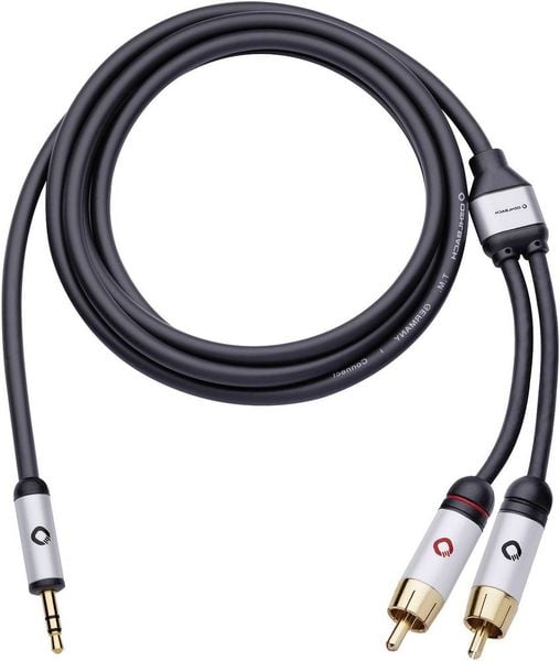 Cinch / Klinke Audio Anschlusskabel [2x Cinch-Stecker - 1x Klinkenstecker 3.5 mm] 5.00 m Schwarz vergoldete Steckkontakt