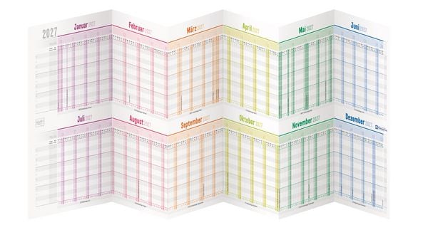 Produktbild: Urlaubs-/Team-Kalender Leporello A4 2027