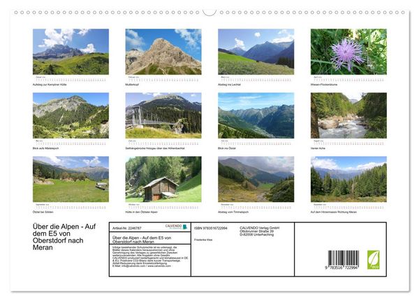 Produktbild: &Uuml;ber die Alpen - Auf dem E5 von Oberstdorf nach Meran (hochwertiger Premium Wandkalender 2026 DIN A2 quer), Kunstdruck in Hochglanz