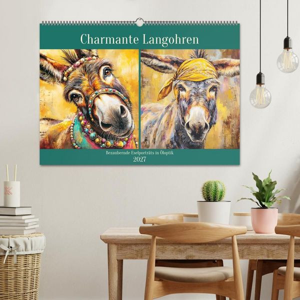 Produktbild: Charmante Langohren. Bezaubernde Eselportr&auml;ts in &Ouml;loptik (Wandkalender 2027 DIN A2 quer), CALVENDO Monatskalender