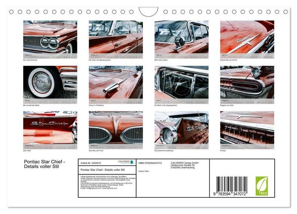 Produktbild: Pontiac Star Chief - Details voller Stil (Wandkalender 2027 DIN A4 quer), CALVENDO Monatskalender