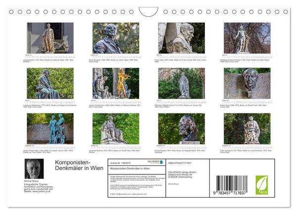 Produktbild: Komponisten-Denkm&auml;ler in Wien (Wandkalender 2026 DIN A4 quer), CALVENDO Monatskalender