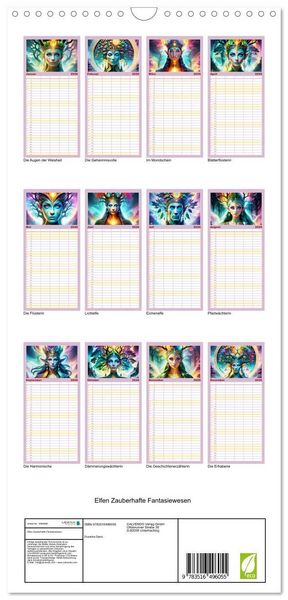 Produktbild: Familienplaner 2026 - Elfen Zauberhafte Fantasiewesen mit 5 Spalten (Wandkalender, 21 x 45 cm) CALVENDO