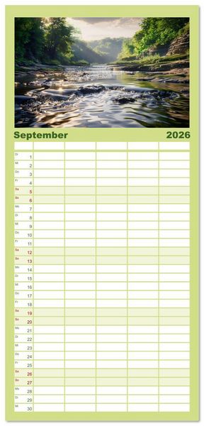 Produktbild: Familienplaner 2026 - Quelle des Lebens - Wasser und Landschaft mit 5 Spalten (Wandkalender, 21 x 45 cm) CALVENDO
